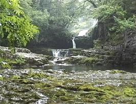 Looking back to the Falls of the White Meadow (Lower) on the River Mellte near Ystradfellte youth hostel